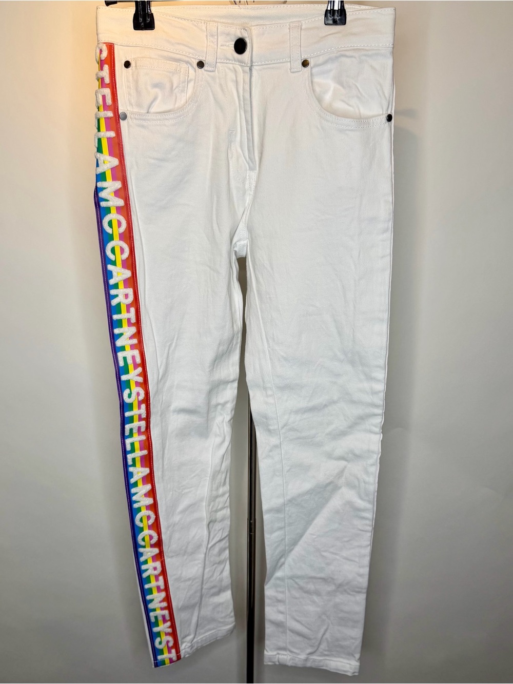 Stella McCartney Kids White Rainbow Chenille Logo Jeans